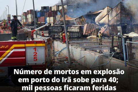 O presidente do Irã, Masoud Pezeshkian, visitou neste domingo, 27, feridos na explosão no porto de Shahid Rajaei, próximo a Bandar Abbas, no sul do país no sábado, 26. Segundo autoridades locais, o número de mortos subiu para 40 e cerca de 1.000 pessoas ficaram feridas. Desse total, 190 ainda permanecem hospitalizadas.